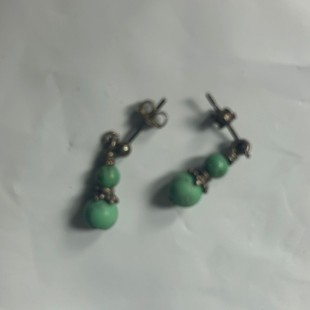 Dangle Earrings Beaded Turquoise Gemstone Silver Tone‎ Women's Fashion Jewelry